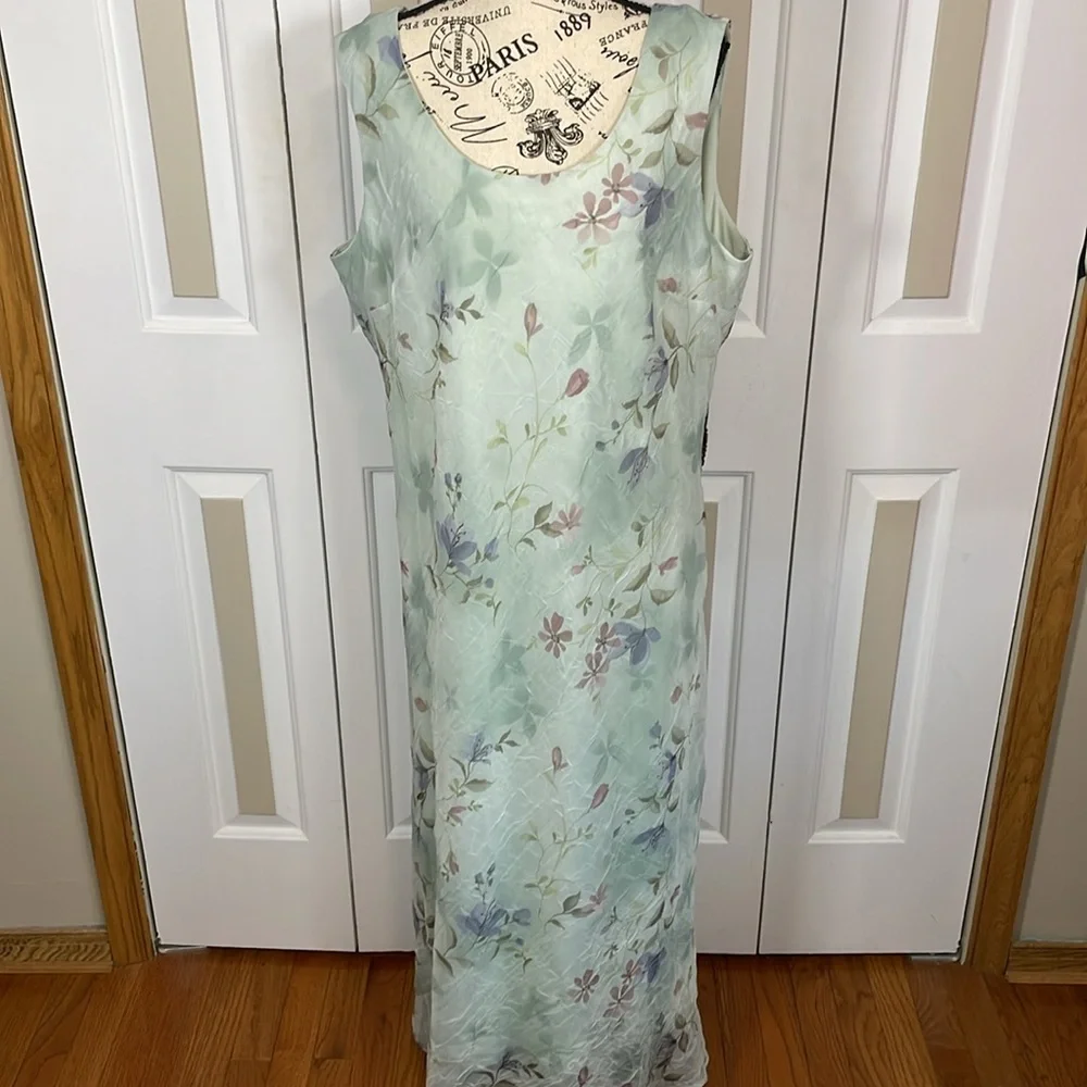 R & M Richards Mint Green Floral Maxi Dress and Jacket Set
